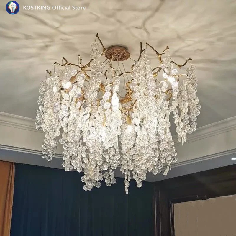 

Light luxury crystal living room ceiling chandelier French restaurant modern atmosphere bedroom luxury shop money tree lamp