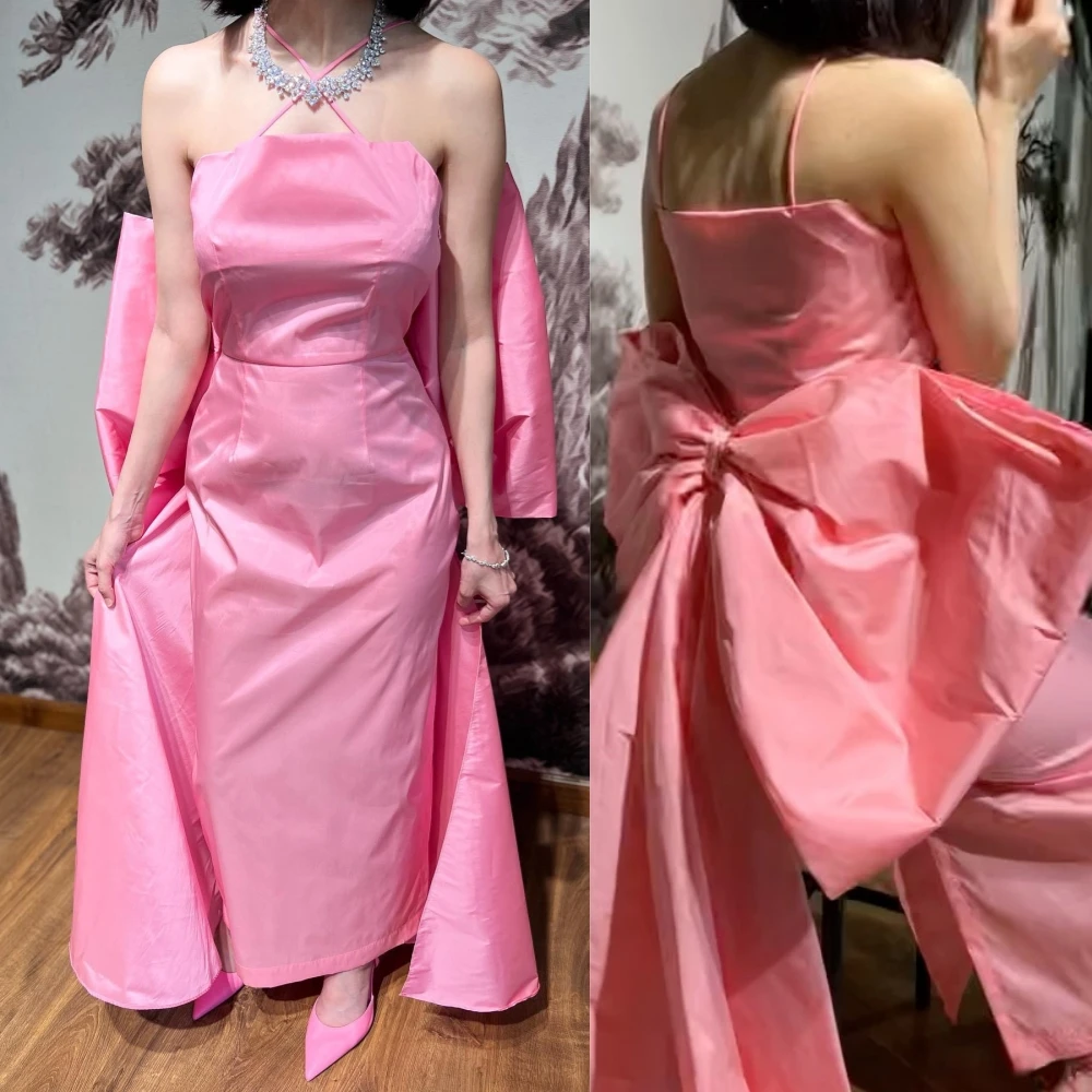 Prom Dress Evening Ball Charmeuse Criss-Cross Bow Sheath Strapless Bespoke Occasion Gown Midi Es Saudi Arabia