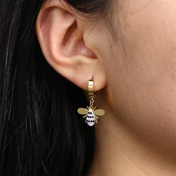 Cubic Zirconia Little Bee Stainless Steel Earrings For Women Girls Fashion Party Wedding Drop Earrings Simple Fashion Jewelry