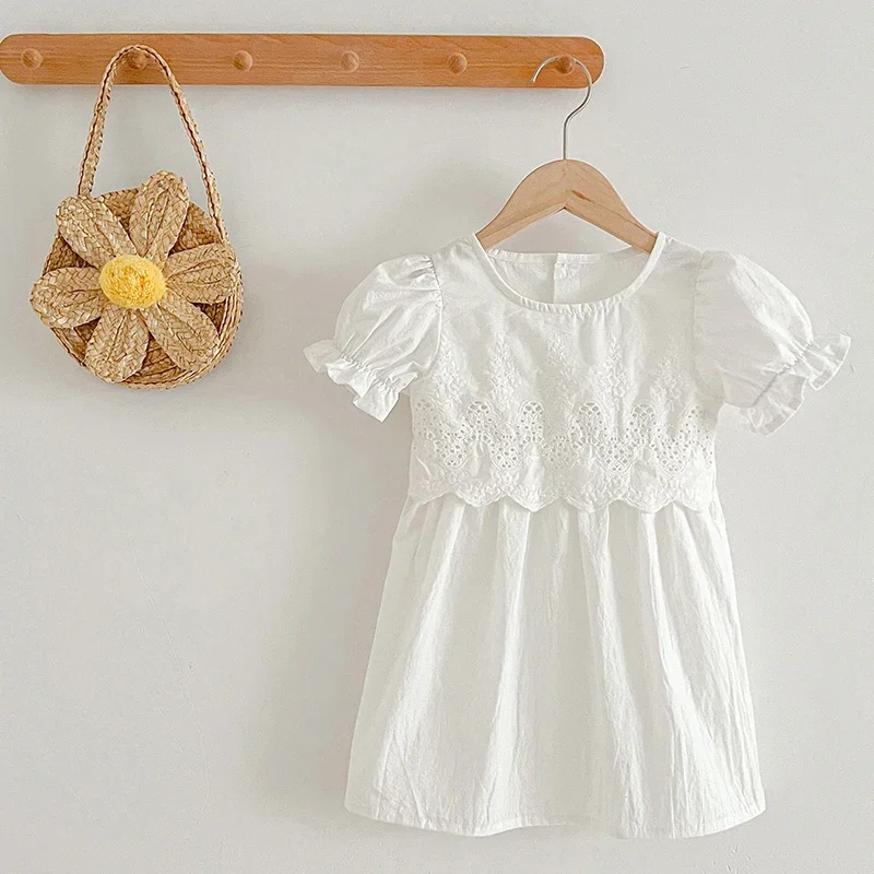 Toddler Clothes Baby Girls Dresses Summer White Lace Puff Sleeve Clothes Birthday Party Princess Dress Kids Sundress Dresses