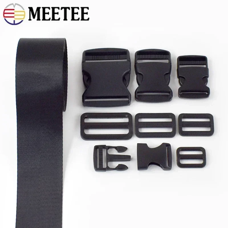 2Sets 20/25/32/38mm Nylon Webbing Adjust Plastic Release Buckle Tri-Glide Slider Side Clasp Bag Ribbon Strap Sewing Accessories