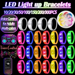 20-300PCS Music&Sound Activated Light UP Bracelets Voice Control Glow in the Dark Bracelets Rhythmic Bracelets Concert Party