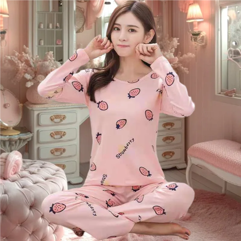 Spring Autumn Women Long Sleeve Plaid Sleepwear Simple Loose Casual Pajamas For Women Autumn Daily Female Soft Pijamas Women