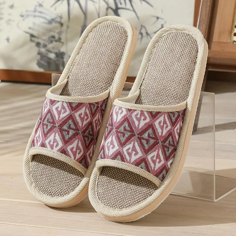Women Flax Linen Slippers Breathable Indoor Slipper Casual Lightweight Flat Shoes Home Guest Spa Anti Slip Sandals