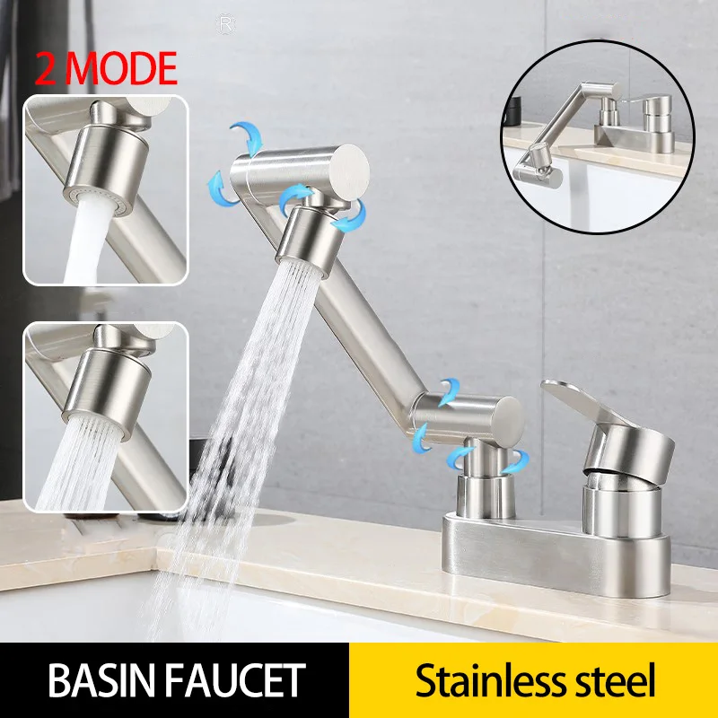 

304 Stainless Steel Foldable Basin Mixer Tap 360 Degree Swivel 2 Holes Single Handle Kitchen Sink Washbasins Hot Cold Water Tap