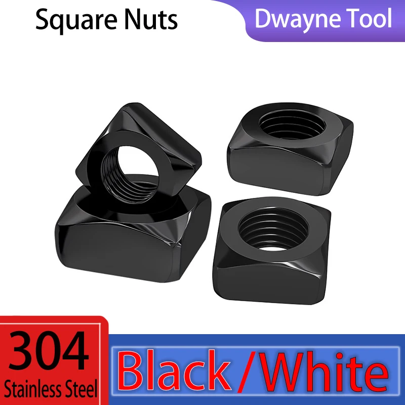 Black 304 Stainless Steel Square Nuts, Locking Thin Screws Nuts, M3/M4/M5/M6 Metric Square Lock Nuts, Anti-Rust Fasteners