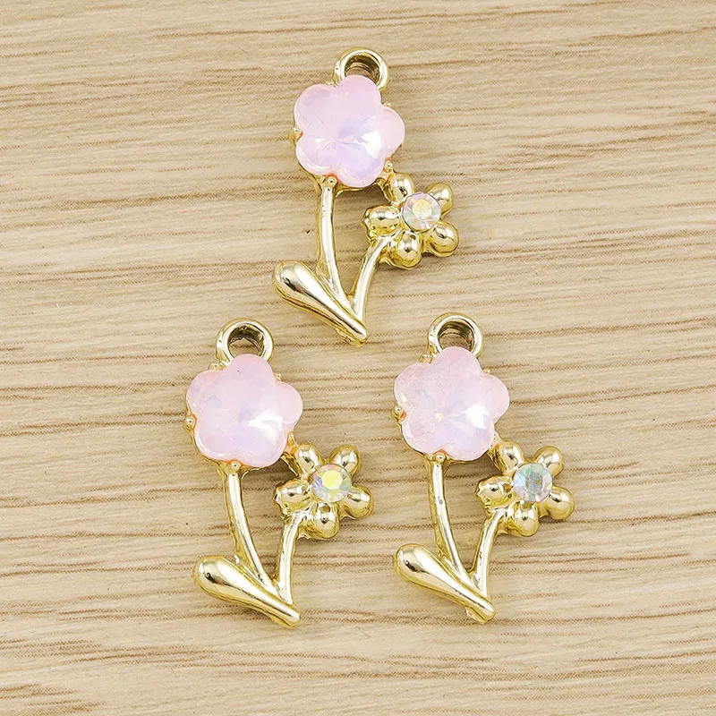 Tusember 10 Stück 14*18mm Niedliche Exquisite Kristallblumen-Anhänger für Schmuckherstellung DIY Tropfenohrringe Halskette Basteln – Detail 10