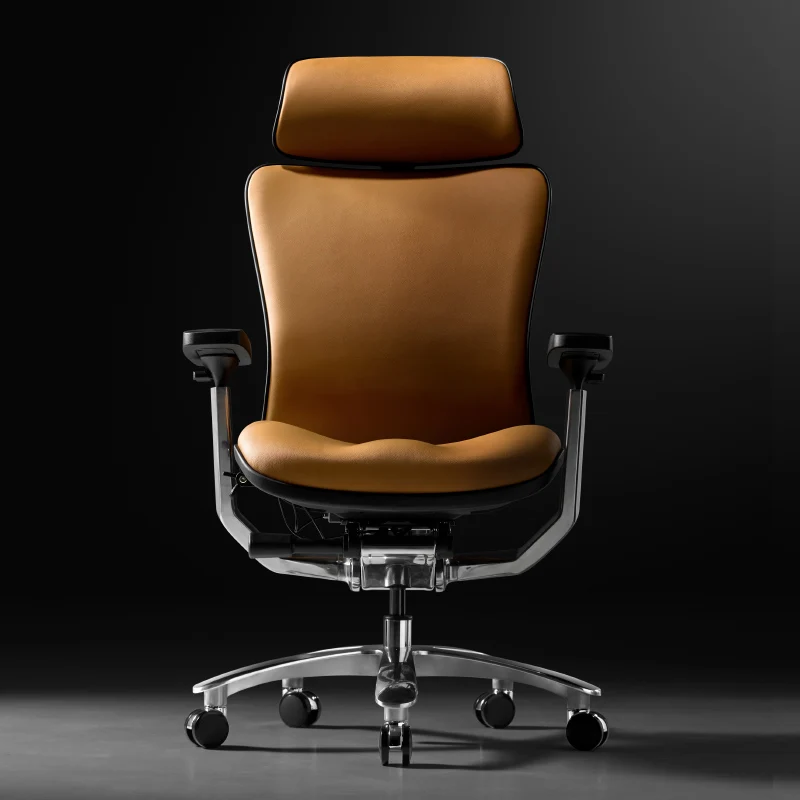 

-+-Luxury Modern Office Chair Wheels Orange Leather Computer Ergonomic Desk Chairs Recliner Swivel Sedia Ufficio Furniture