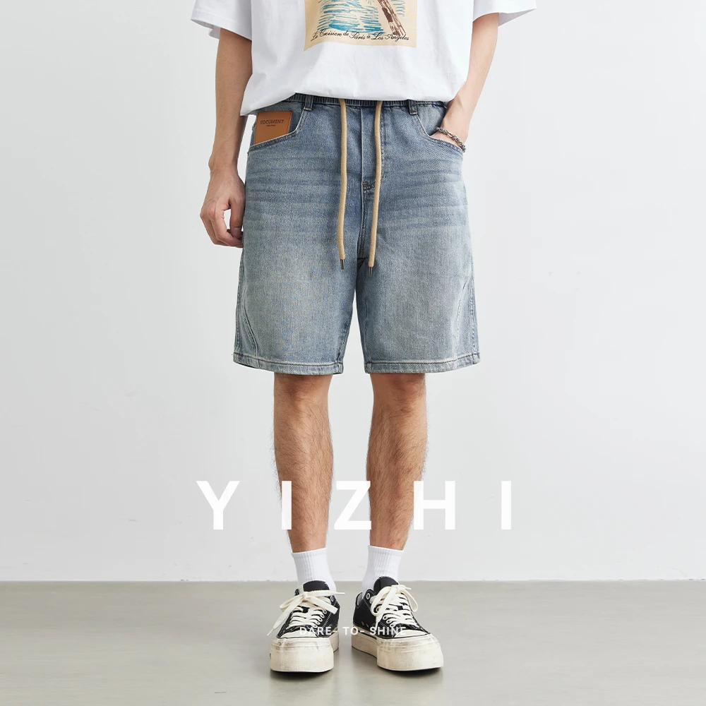 

Fashion Retro Japanese Sle Loose Fit Men's Denim orts Casual Versatile Large Size Fat Five-Quarter Mid-Pants Men Denim Shorts