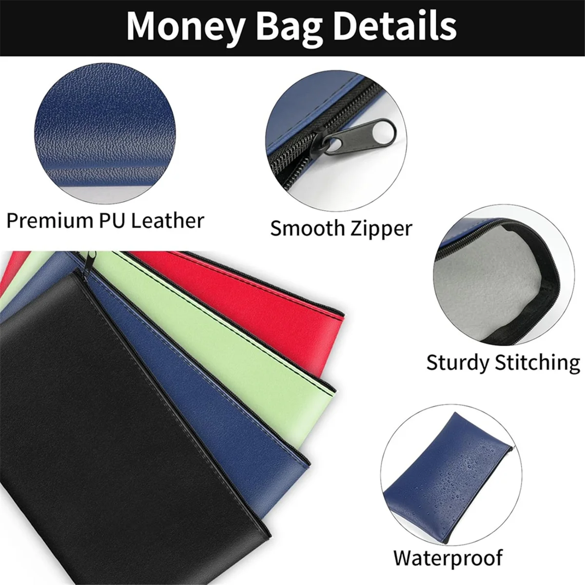 

COMEE Zippered Money Pocket, 11 X 6.25 Inches, Secure Bank Pocket for Coins, Bills, Checks, Invoices, Cosmetics