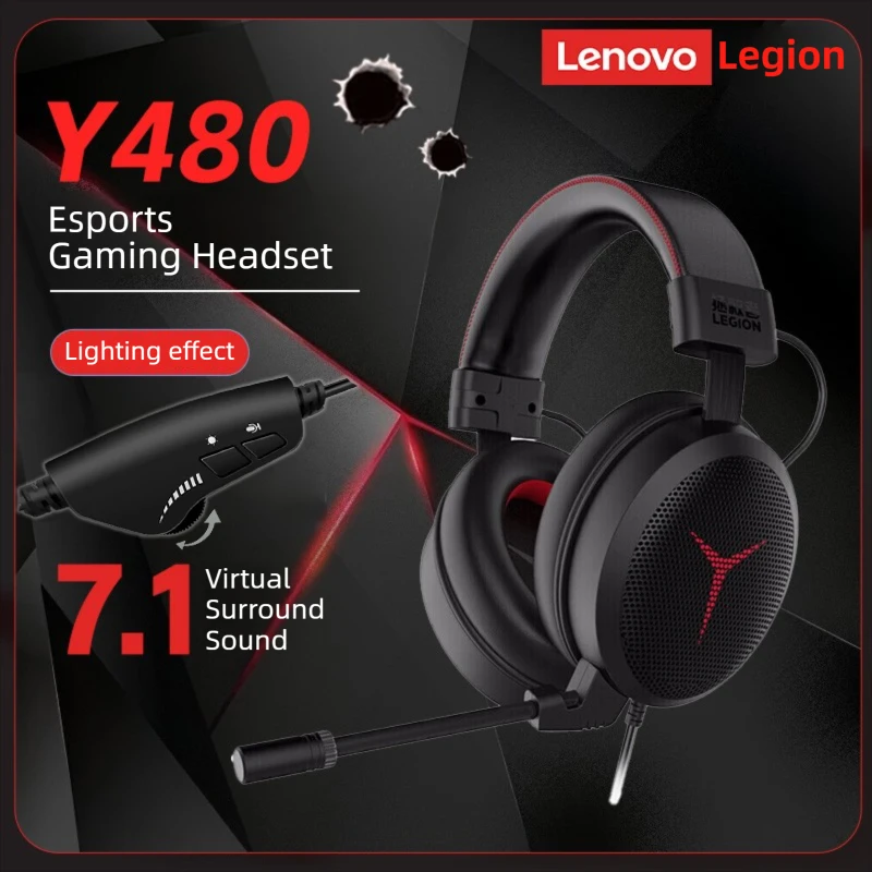 

Наушники Lenovo Legion Thunder Y480 с локализацией звука, USB, длина кабеля 2,4 м, встроное управление, световые эффекты