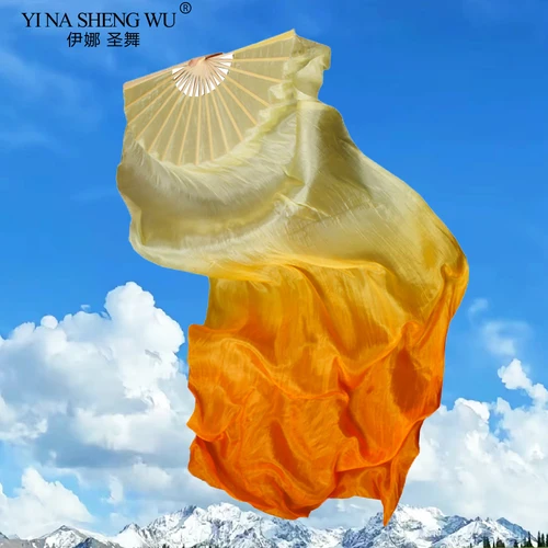 Imagen 2 del producto Venta caliente chico mujeres abanico clásico de danza del vientre 1 Uds Color degradado naranja práctica de bailarina 100% abanicos de seda Real abanicos de seda Real