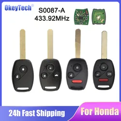 OkeyTech 433.92MHZ klucz zdalny ID46 Chip dla Honda S0087-A Accord Element Pilot Civic CR-V HR-V Fit Insight City Jazz Odyssey