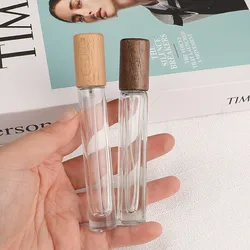 10ml Glass Spray Bottle Dispenser Bottles With Wooden Cap Travel Refillable Sample Walnut Cover Empty Perfume Atomizer Container