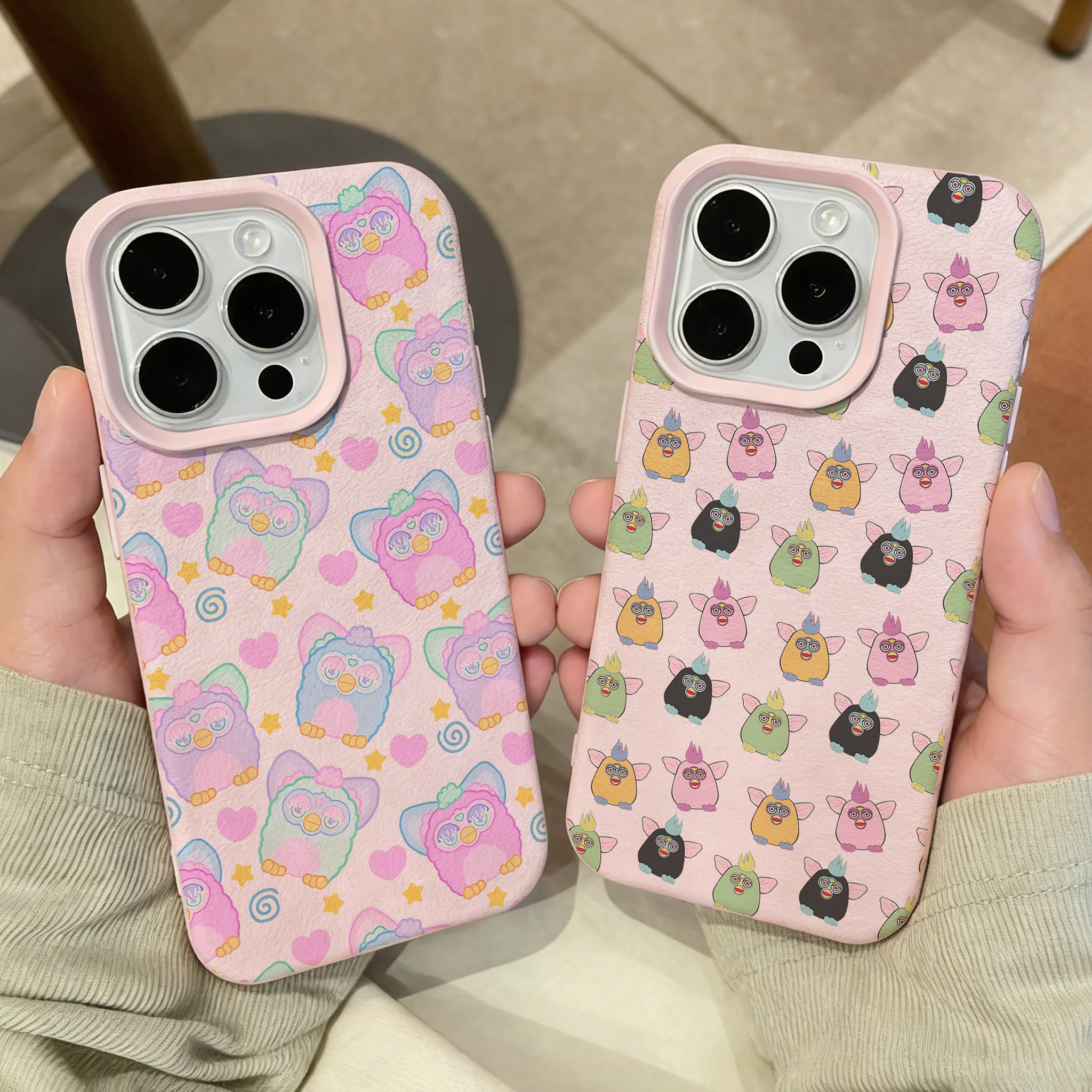 

Cartoon Furbys Lichee leather pattern Phone Case For iPhone 17 16e 16 15 14 13 12 11 Air Pro Max Plus X XR XSMax Shockproof