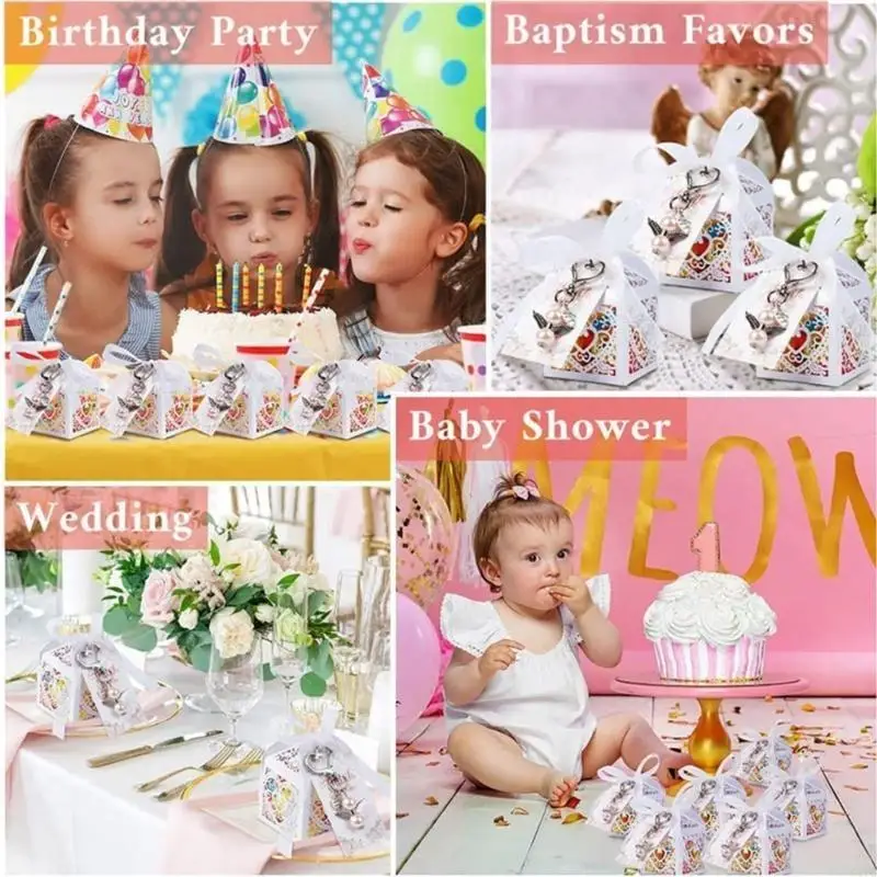 144 Pack Angel Keychain Angel Pendant Keychains Keys Rings with Baptism Favor Boxes Kraft Paper Alloy Material for Girls