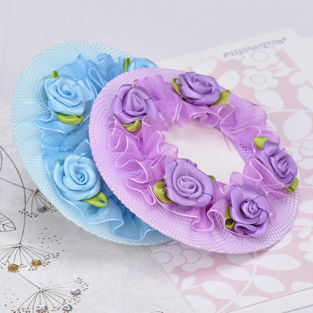 فتاة النساء كعكة غطاء سنود الشعر صافي شبكات الشعر اللاتينية الباليه الرقص الكروشيه سنودز الملحقات مع زهرة #6