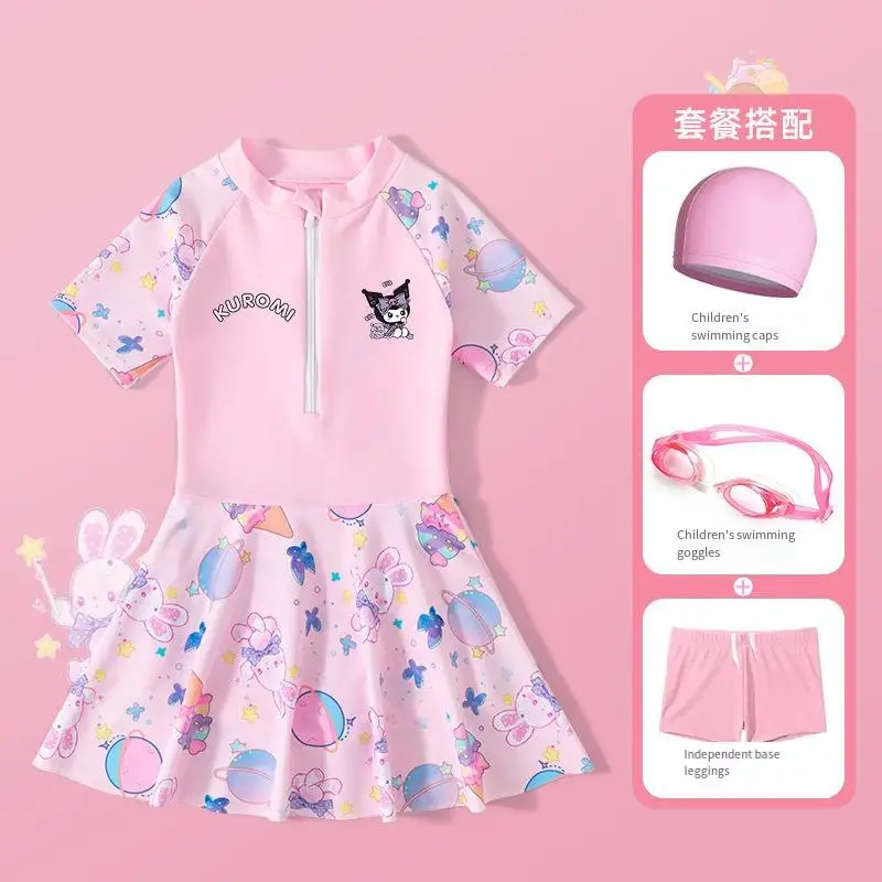 

Sanrio Hot One Piece Swimsuit Kuromi Cartoon Swimsuit Children Girls New Style Breathable Swimsuit Beach Cute One Piece Swimsuit