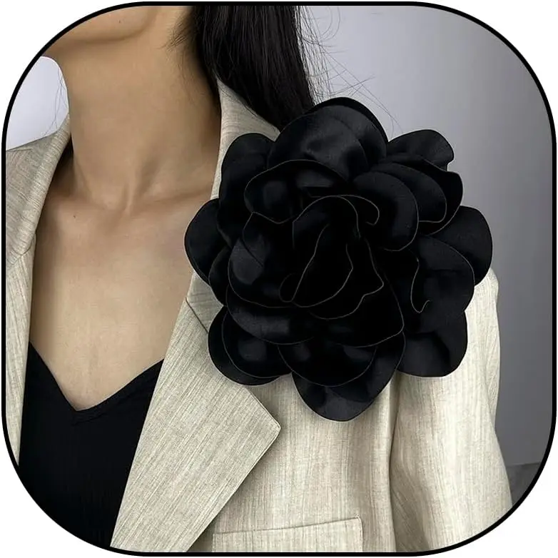 

Flower Brooches Pins for Women Dainty Satin Fabric Rose Flower Brooches 7.5in Large Camellia Flower Lapel for Dresses Weddings