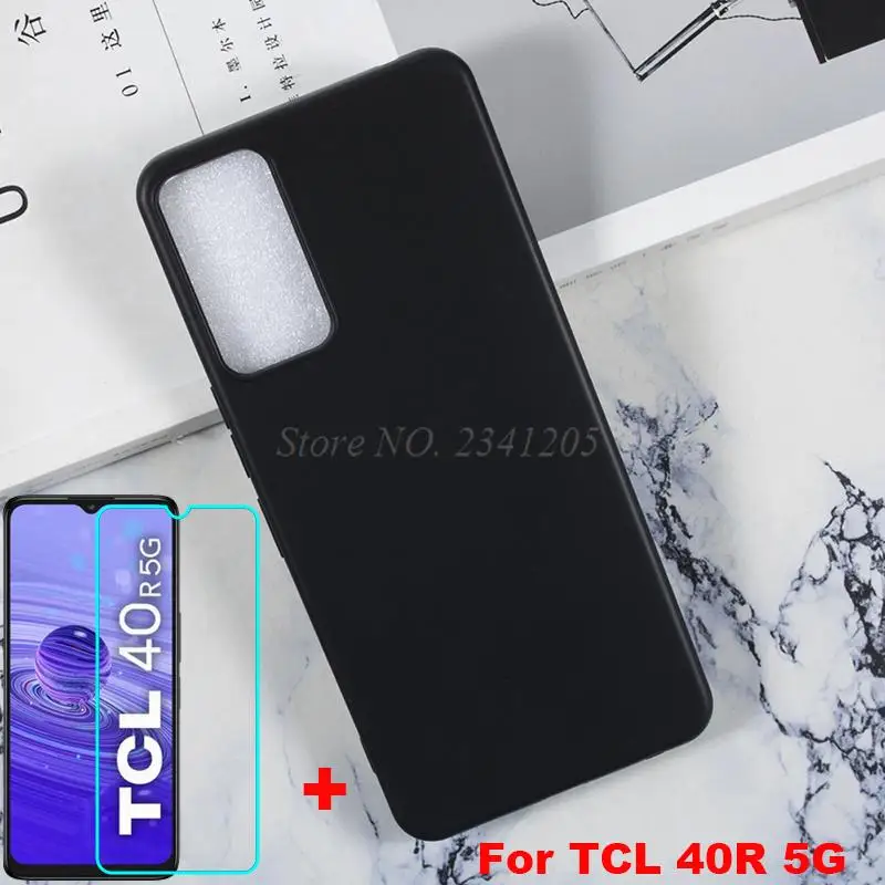 2in1 Protective Glass For TCL 40R 5G T771A Silicone Case Soft Black TPU Phone Case For Funda TCL 40 R 5G TCL40R 6.6