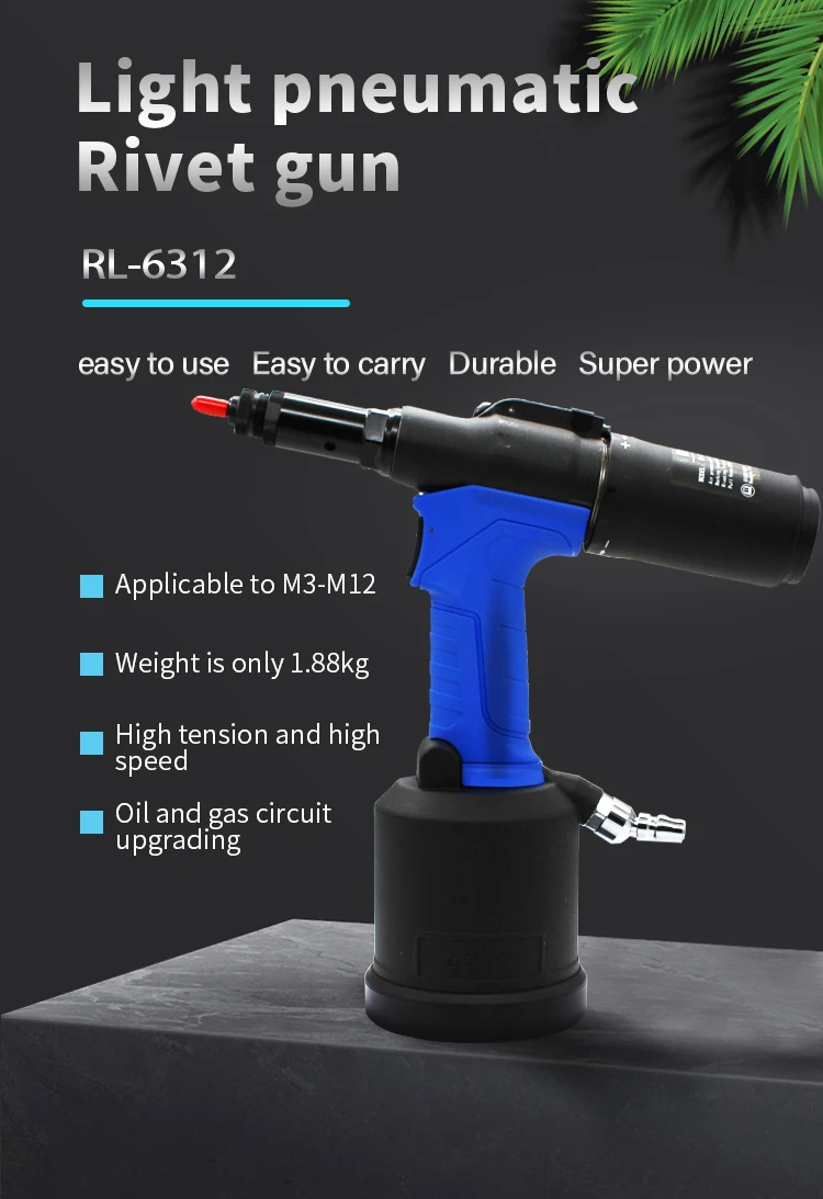 Lightweight Pneumatic Riveter Automatic Rivet Nut Gun M3 to M12 Hydraulic Industrial Quick Riveting Tool Upgraded RL-6312/RL-618