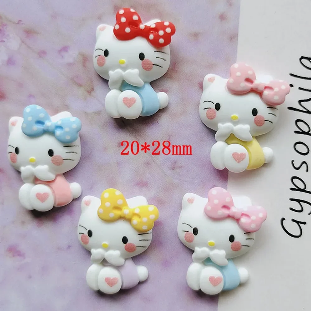 Resin Colorful Kawaii bow cat Flat back Stone Cartoon Figurines 10PCS Scrapbook DIY Bow Decor Accessories Crafts - Image 2