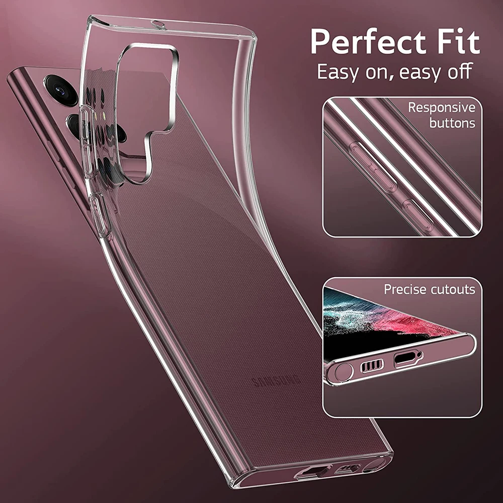 Clear Back Cover For Samsung Galaxy S24 S23 S22 S21 S20 Ultla FE S10 Lite S9 S8 Plus S10e Transparent Soft TPU Silicone Case