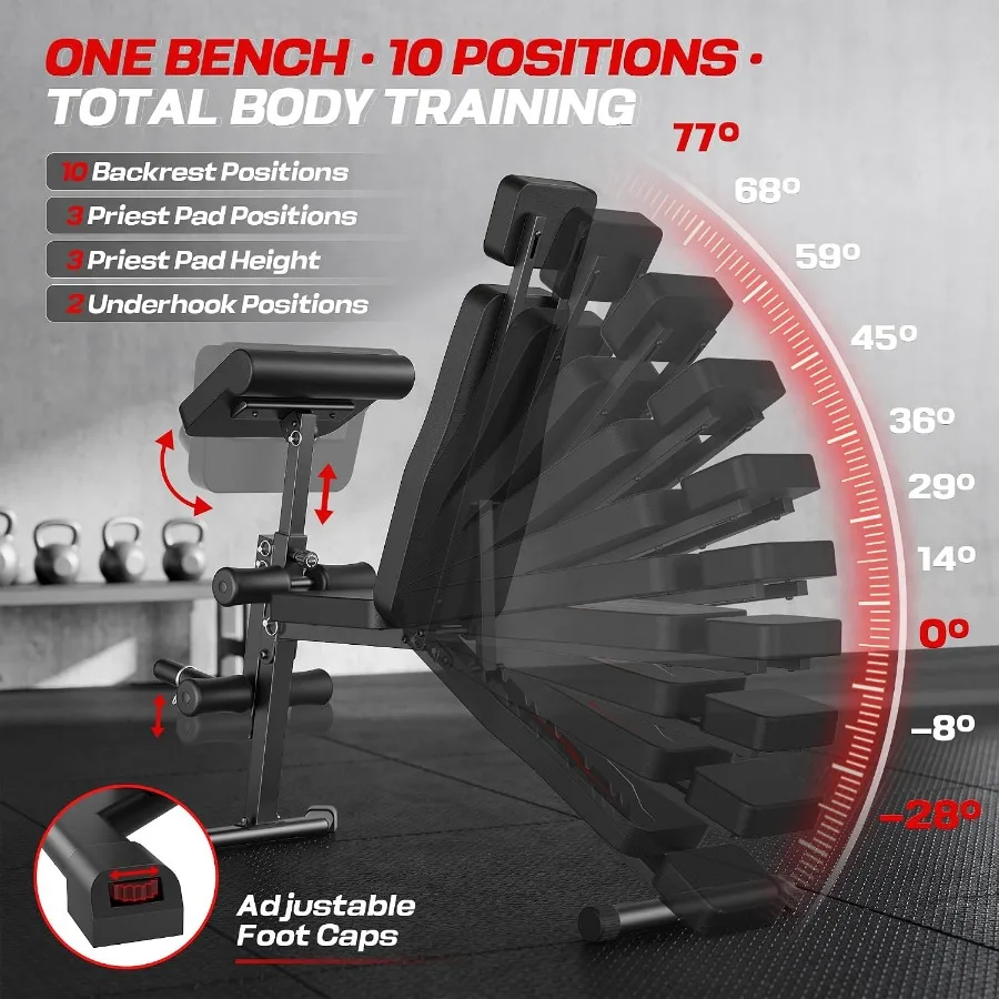Adjustable Weight Bench with Leg Extension and Curl, Preacher Curl Bench for Home Gym, Foldable Workout Bench, 800LBS Full Body