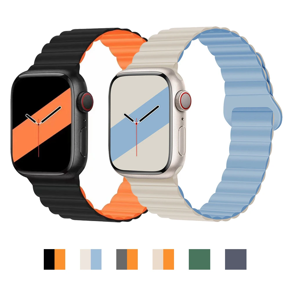 

Silicone Magnetic Strap for Apple Watch 10 Band 46mm 42mm 45mm 41mm 44mm 40mm Sport Bracelet for iWatch Series 9 8 Ultra Se 7 6