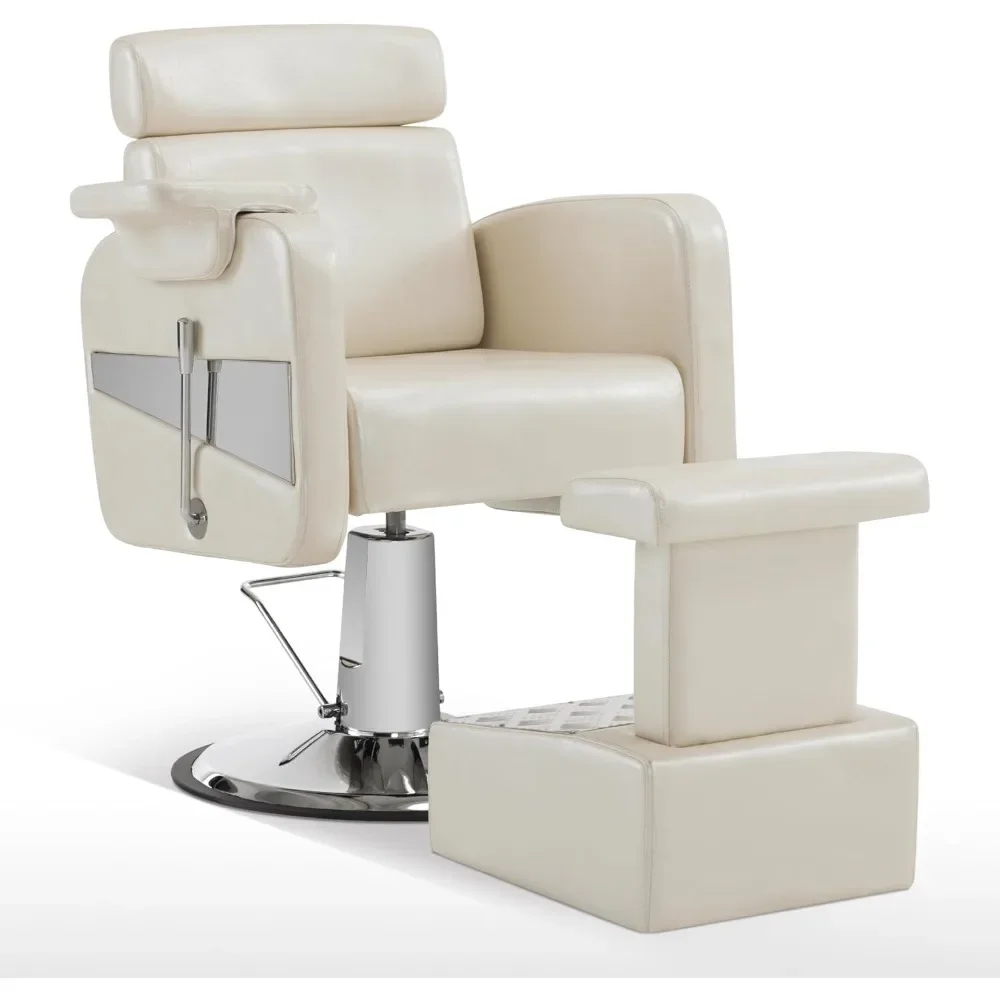

All Purpose Barber Chair with Removable Footrest, Reclining Adjustable Swivel Hair Styling Salon Chair for Hair Stylis