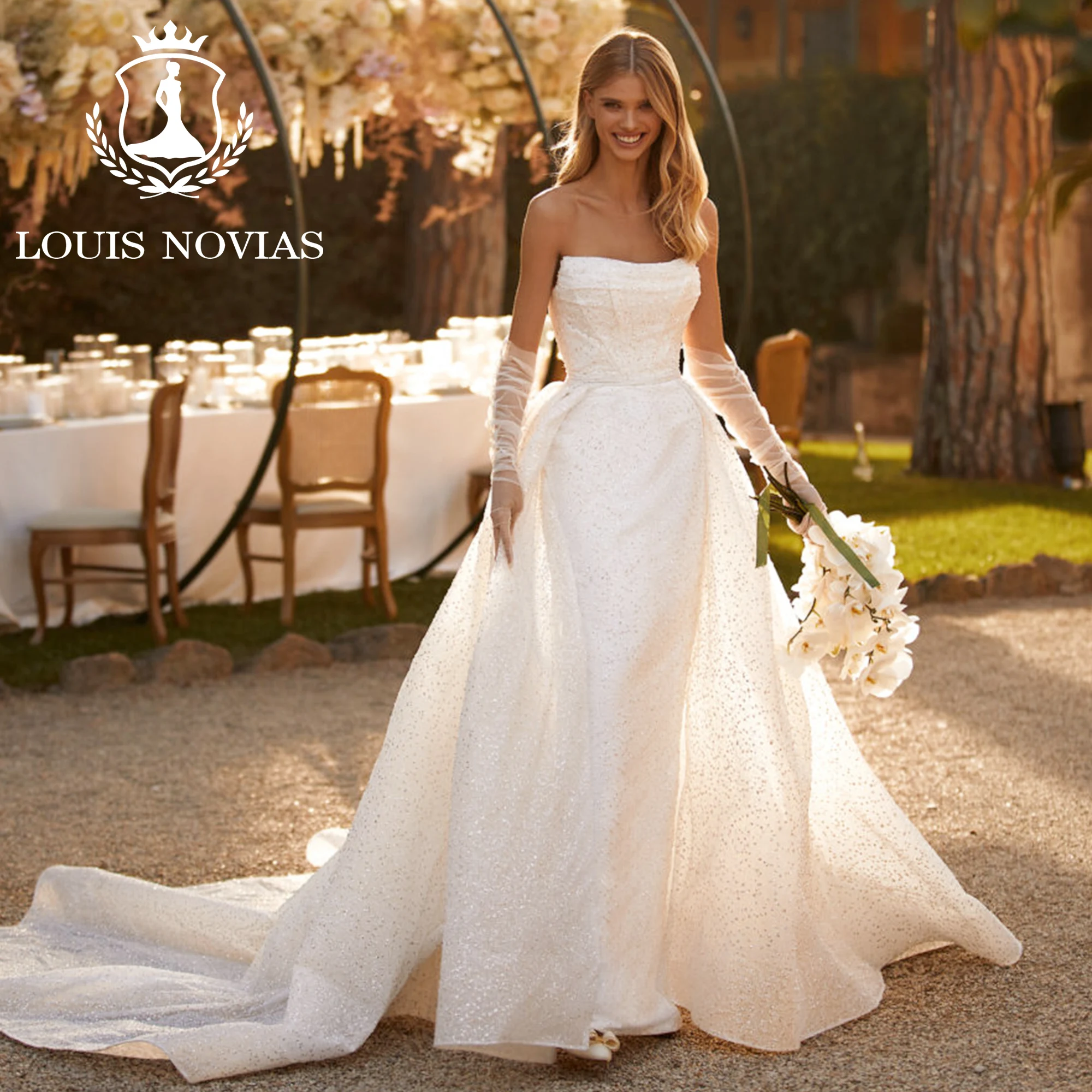 

LOUIS NOVIAS 2 IN 1 Mermaid Wedding Dress Sexy Delicate Sweetheart Glitter Tulle Detachable Train Wedding Gown Vestidos De Novia
