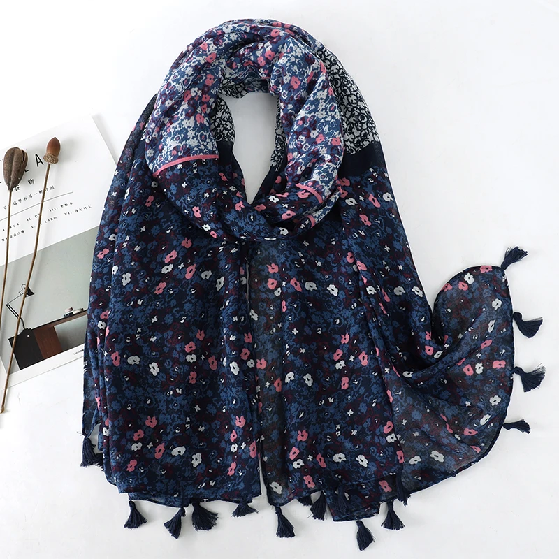 90*180CM New Fashion Printed Soft Linen Cotton Scarf Shawls Abstract Floral Tassel Viscose Scarves Lady High Quality Long Hijab