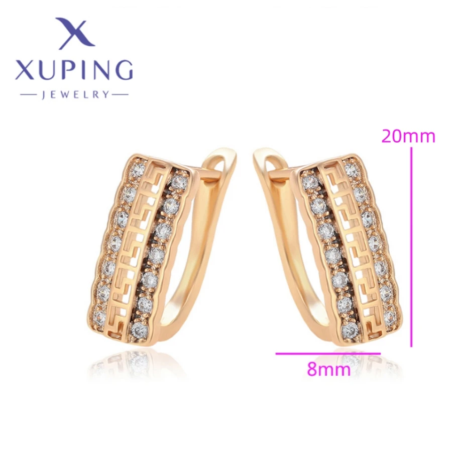 Xuping Jewelry New Fashion Geometry Shape Elegant White Zircon Gold Color Hoops Earrings for Women Schoolgirl Gifts X000890898