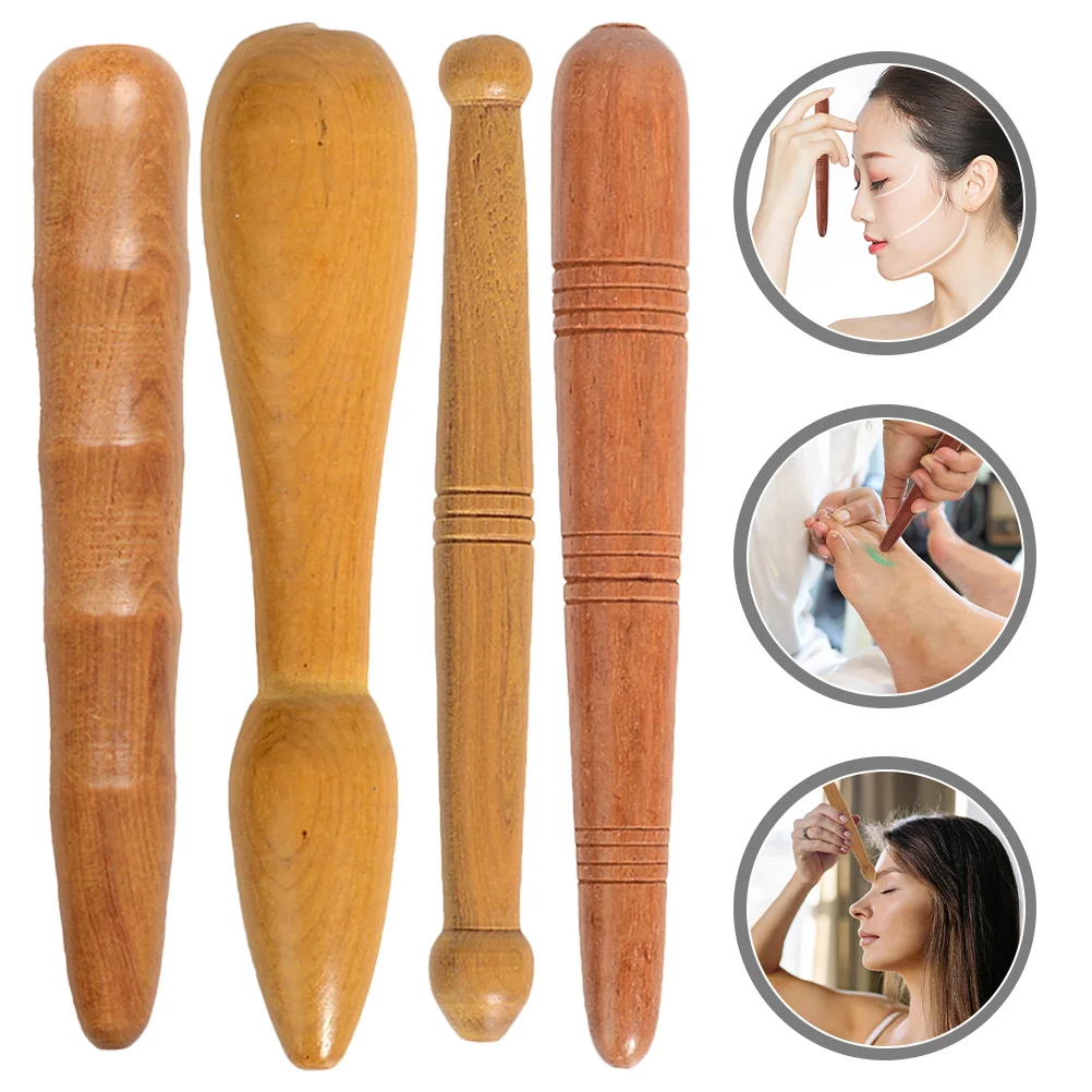 4 Pcs Wooden Acupuncture Stick Manual Massage Tool Bar Feet Massager Point Foot Acupressure Rod Sole of