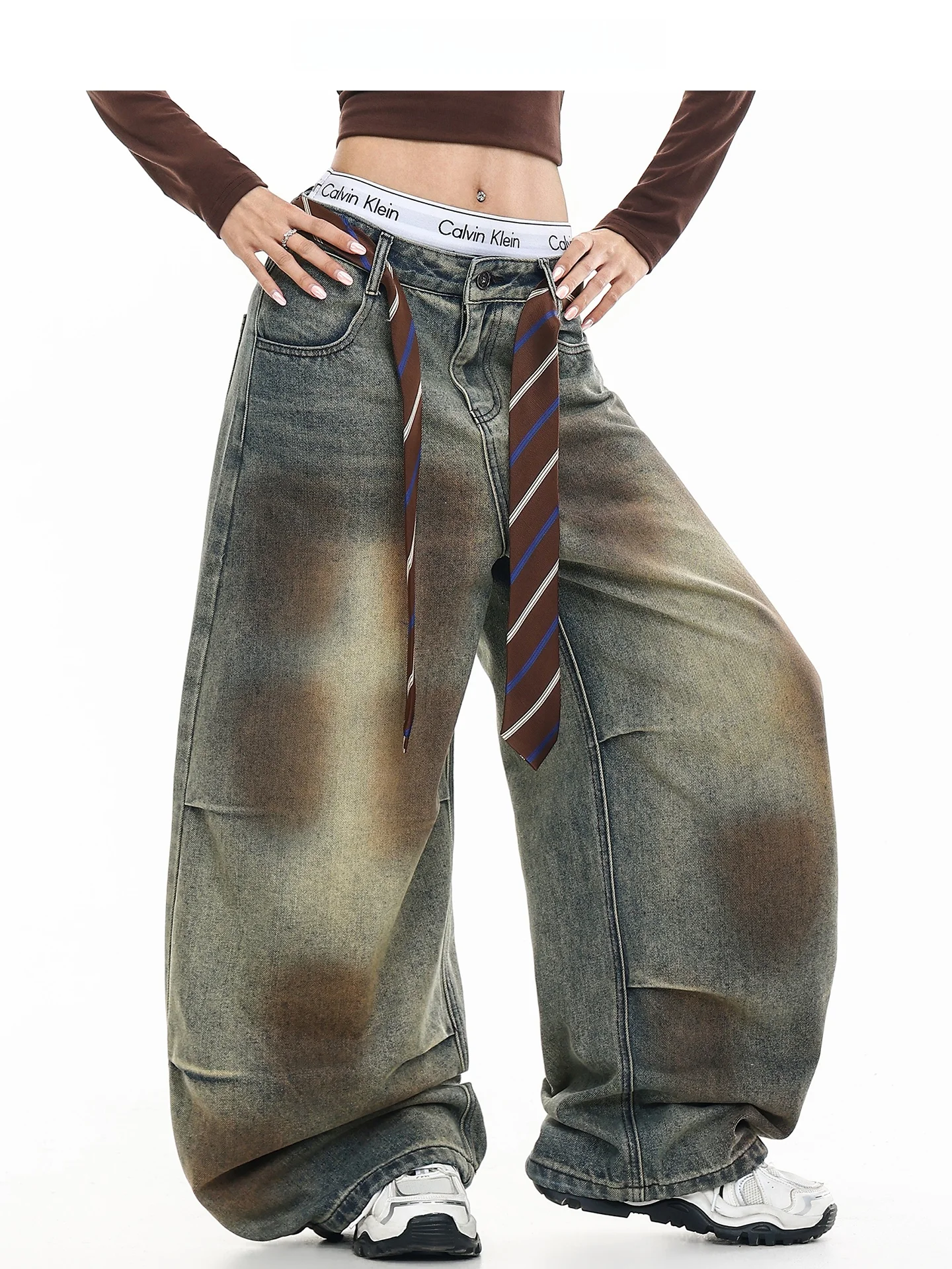 

Waed Vintage American Sle Women's Loose Wide Leg Jeans Cotton Stretch Denim Blue Jeans Casual Comfortable Loose Fit