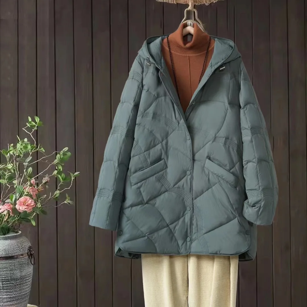 Abrigo ultraligero con capucha para mujer, chaqueta de plumón de pato blanco, 3xl talla grande, novedad de 2023, 90%
