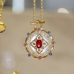 Luxury Retro Red Crystal Natural White Shell Stone Jewelry Pendant Necklace for Women 2023 New Colorful Stone Necklace