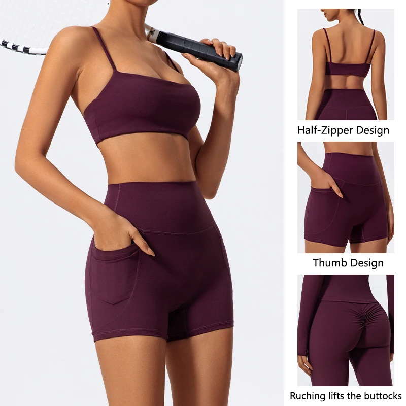 Summer Women Two Piece Gym Workout Set Female Bra Yoga Sets 2ps Shorts Fitness Wear Women Quick-Dry Camisole Sports Bra Suits