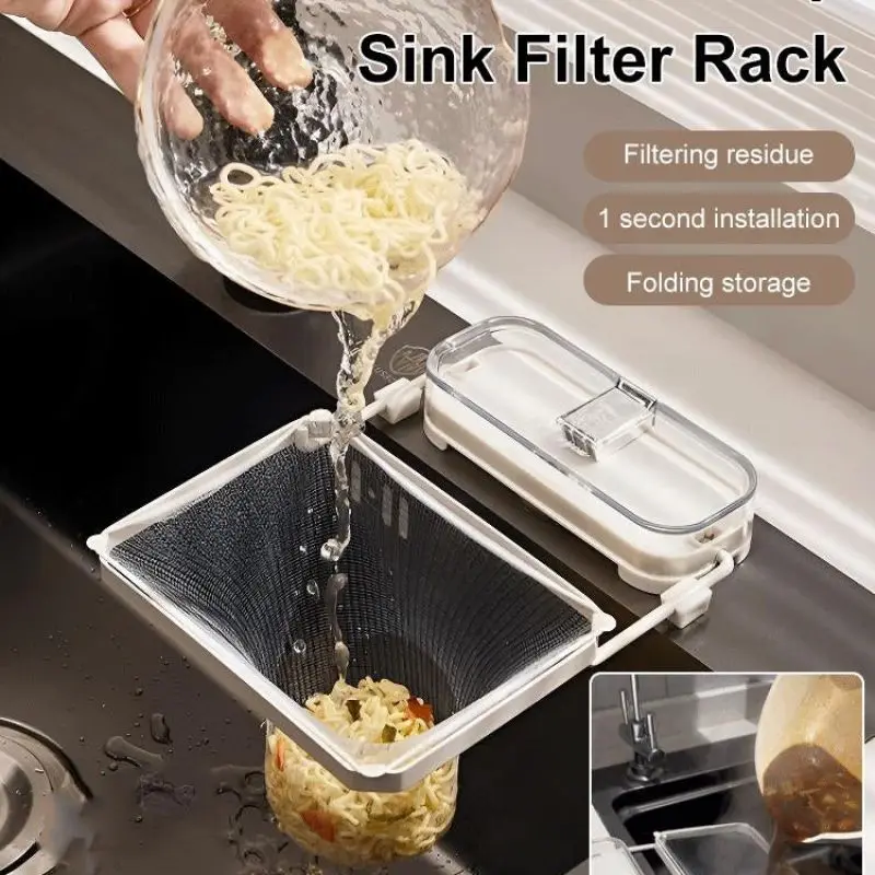 Sink Filter Rack For Kitchen Foldable Plastic Sink Strainer Vagetable Fruit Drainer Basket Suction Cup Rack For Storage Mesh Bag