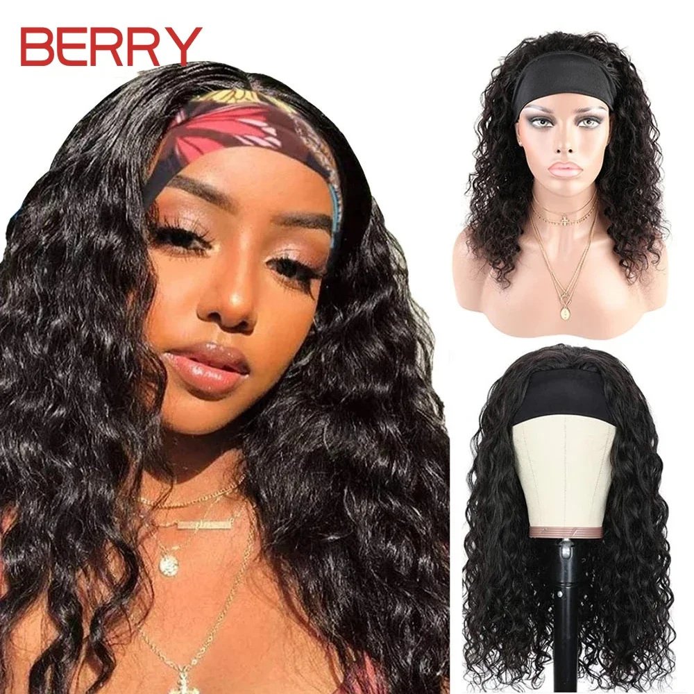 

Deep Wave Headband Wig Human Hair Virgin Malaysian Water Wave Human Hair Wigs 180% Density Machine Made Headband Wigs on Sale