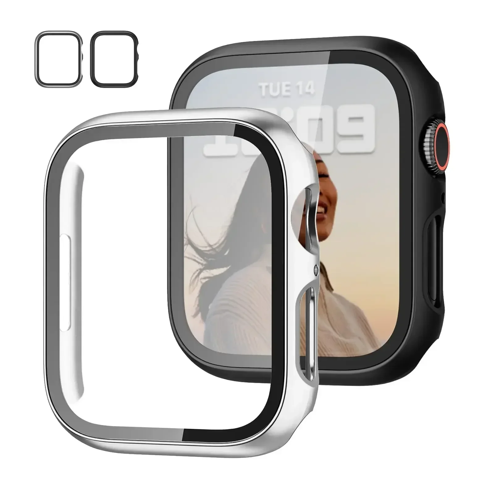2PCS Tempered Glass+cover For Apple Watch Case 45mm 41mm 42mm 40mm 44mm HD bumper Screen Protector iWatch series 9 8 7 6 5 3 se