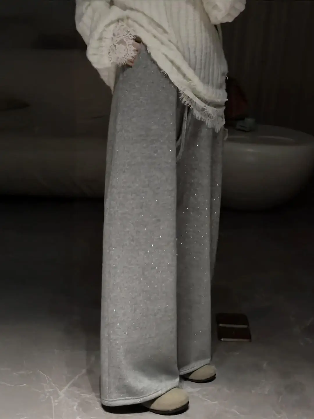 

Элегантные женские брюки больших размеров из шерсти с широкими штанинами, весенняя коллекция, комфортные, с высокой талией