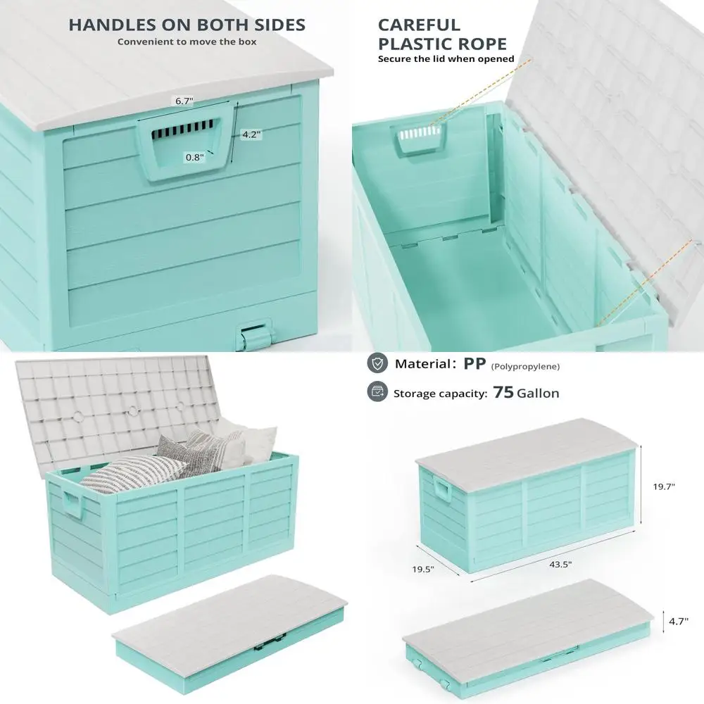 

75 Gallon Outdoor Storage Box, Plastic Container with Lid, Ideal for Patio, Deck, Garden, Pool, Balcony, Yard (Green)