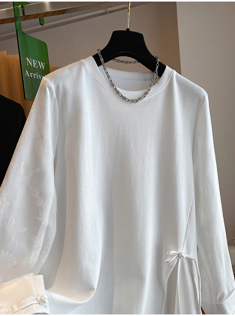 

Long Sleeved T Shirts Quality Womens Spring Ruffled Shoulder Layered Hem Artistic Balletcore Comfortable Urban Soft Modern Solid