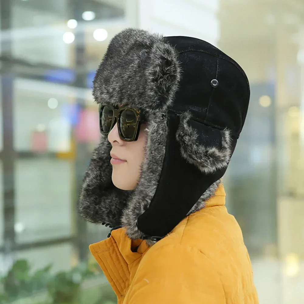 Winter Men's Outdoor Climbing Adventure Hat Thickened Plus Velvet Bomber Hats Thicken Fur Neck Warmer Soft Russian Ushanka Cap