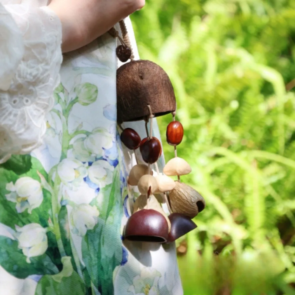 Bohemian Wind Chime for Outdoor Garden Decor Balcony Indoor Meditation Area Crafted from Natural Wood and Nut Shells Approx 30cm