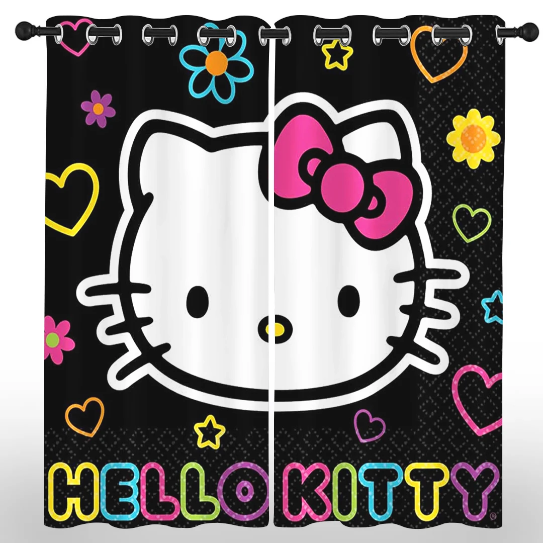 Hello Kitty Cartoon Blackout Curtain, Polyester, Animated Fashion Printing, Suitable for Bedroom, Kids Room Decoration