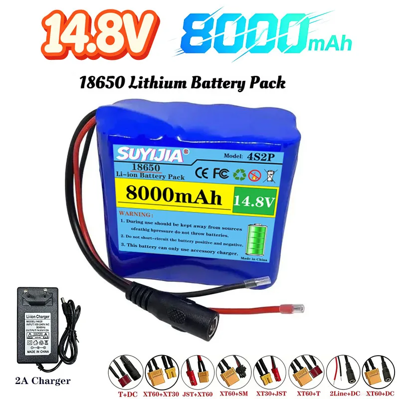 Nouveau14.8V/14.4V 8AH18650 batterie au Lithium4S2P8000mAh intégré10A BMSpour haut-parleursBluetooth et lumièresde pêche de nuit