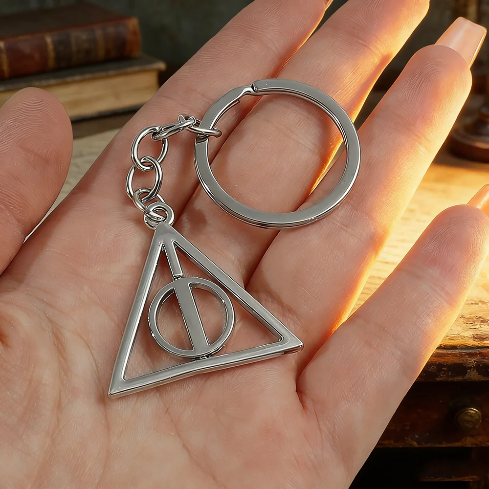 Deathly Hallows Keychain Fashion Rotated Triangle Pendant Bag Accessory Gift Quality Metal Keyrings