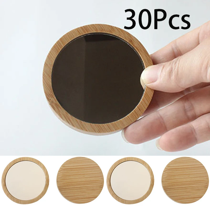 30 Stuks Puur Houten Cosmetische Spiegel Ronde Draagbare Spiegel Make-Up Spiegel Spiegel Student Draagbare Make-Up Kleine Prinses Make-Up Spiegel